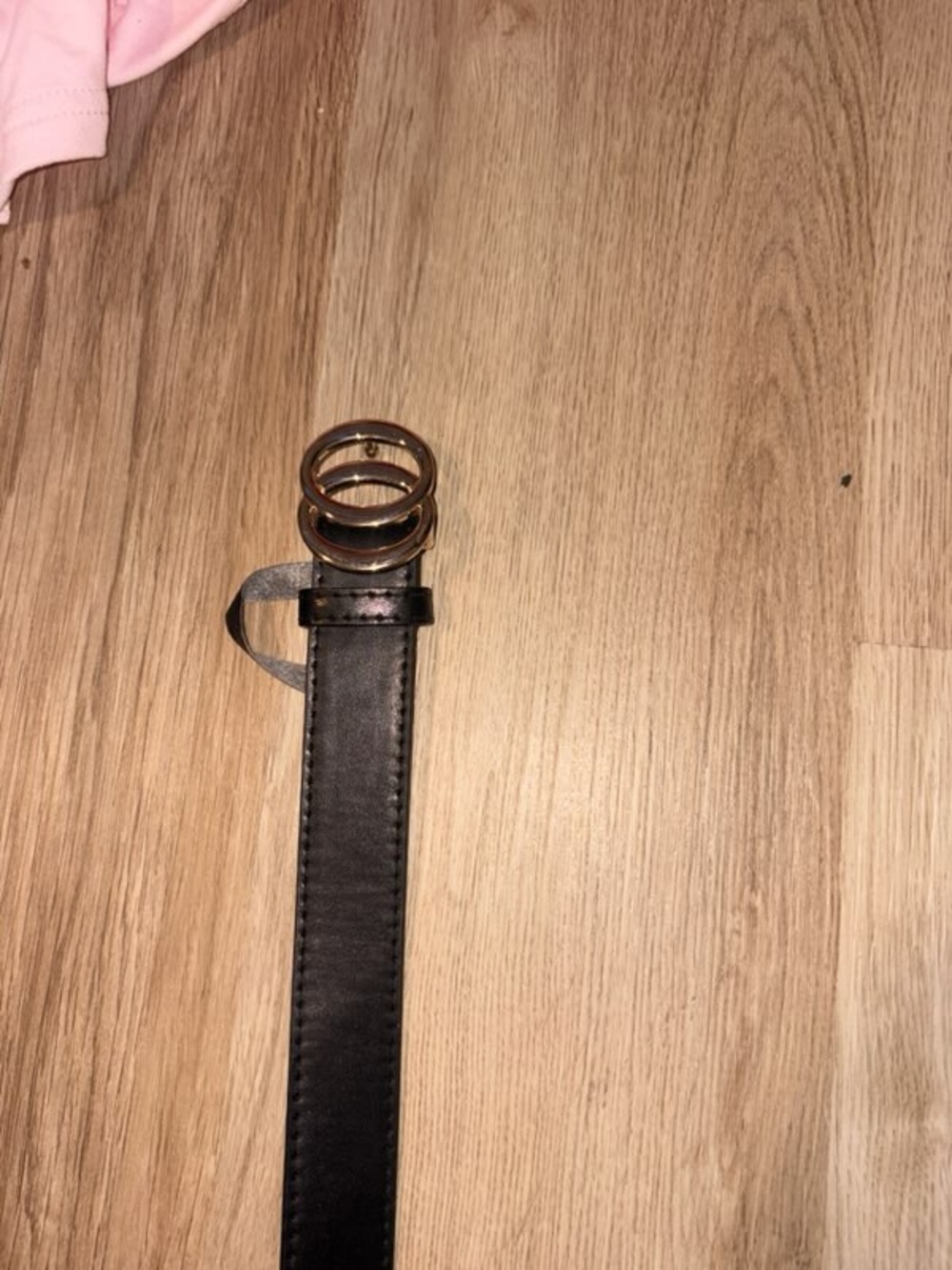 Women's Black Double-Ring Belt with Gold Buckles